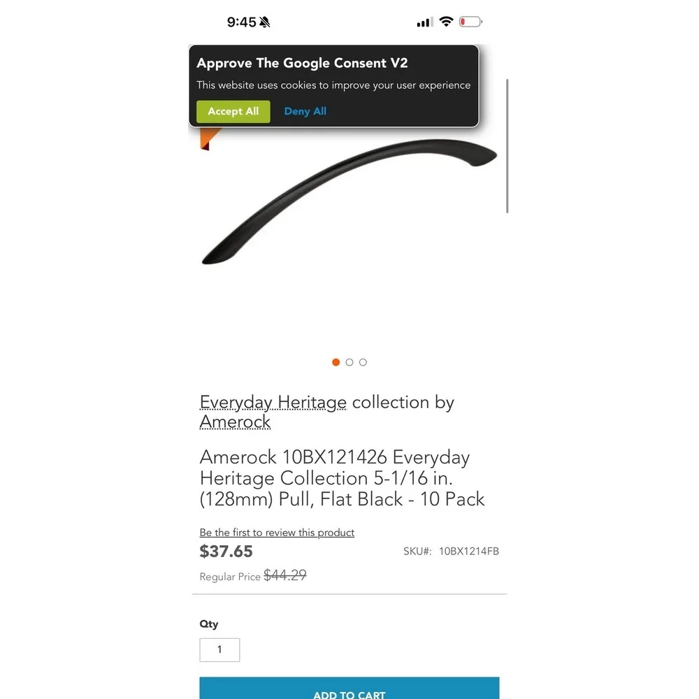 Amerock BP1214FB Everyday Heritage 128mm Cabinet Pull Flat Black 10 Pack